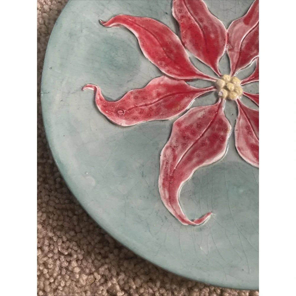 Ceramic Poinsettia Plate, Hand Painted 10